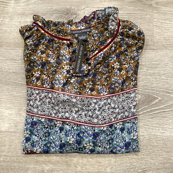Chelsea & Theodore Tops - NWT CHELSEA & THEODORE FLORAL CHIFFON PATCHWORK BLOUSE TOP S ANTHROPOLOGIE